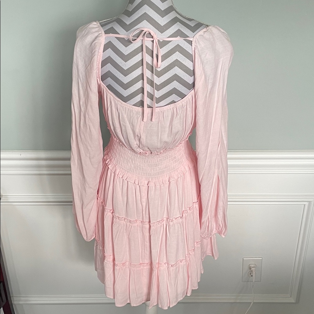 💥NWOT💥TRIXXI Light Pink Long Sleeve Smocked Waist Tiered Dress Size XL - Picture 8 of 12